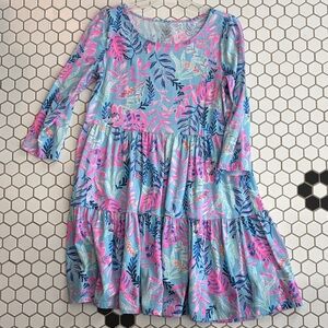 Lily Pulitzer pink/Blue Floral Tiered Dress with Leaf Print